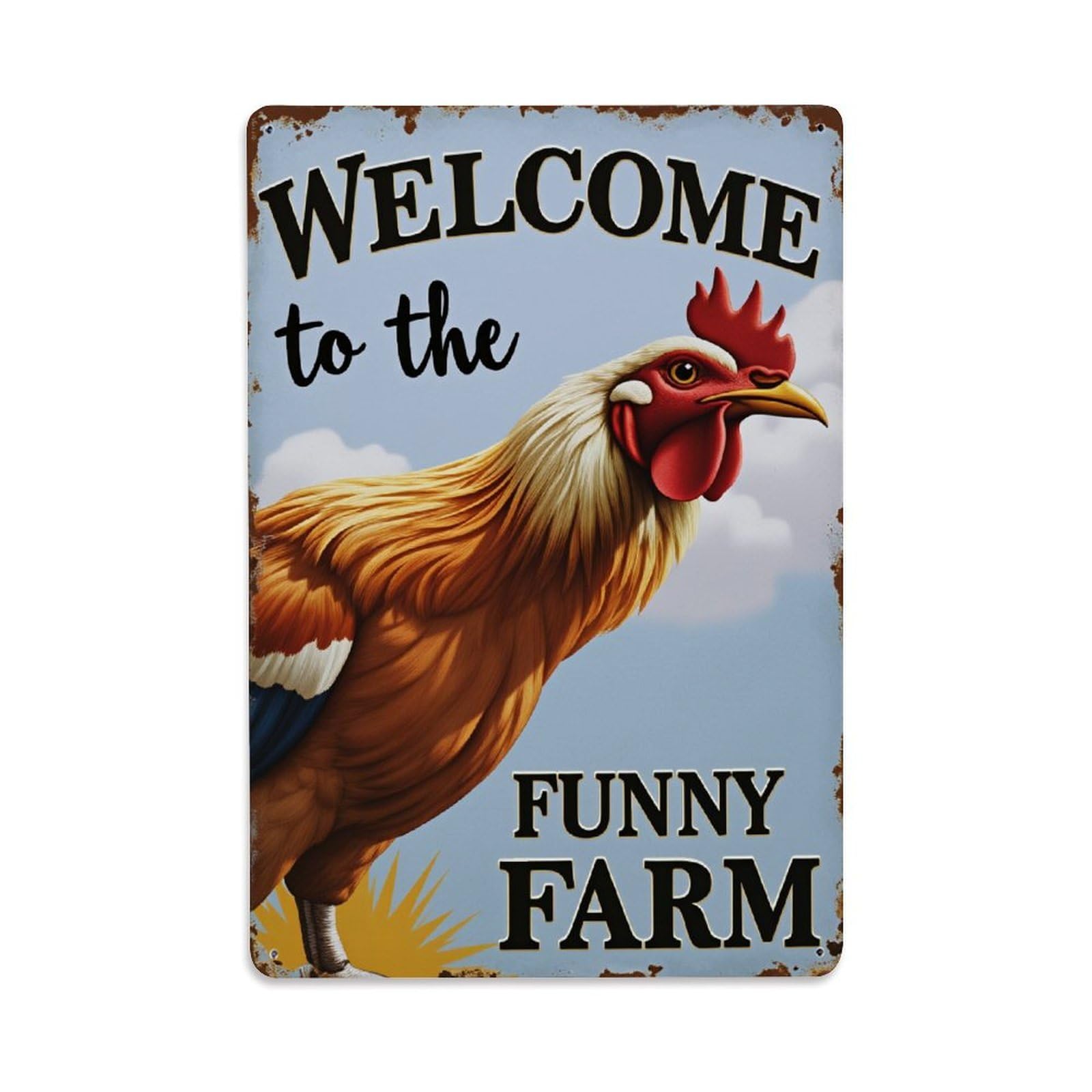 Enderetf Vintage Rooster Sky Clouds Farm Sign Tin Sign Metal Poster, Home Bar Garage Man Cave Cafe Indoor & Outdoor Wall Decoration 8X12inches