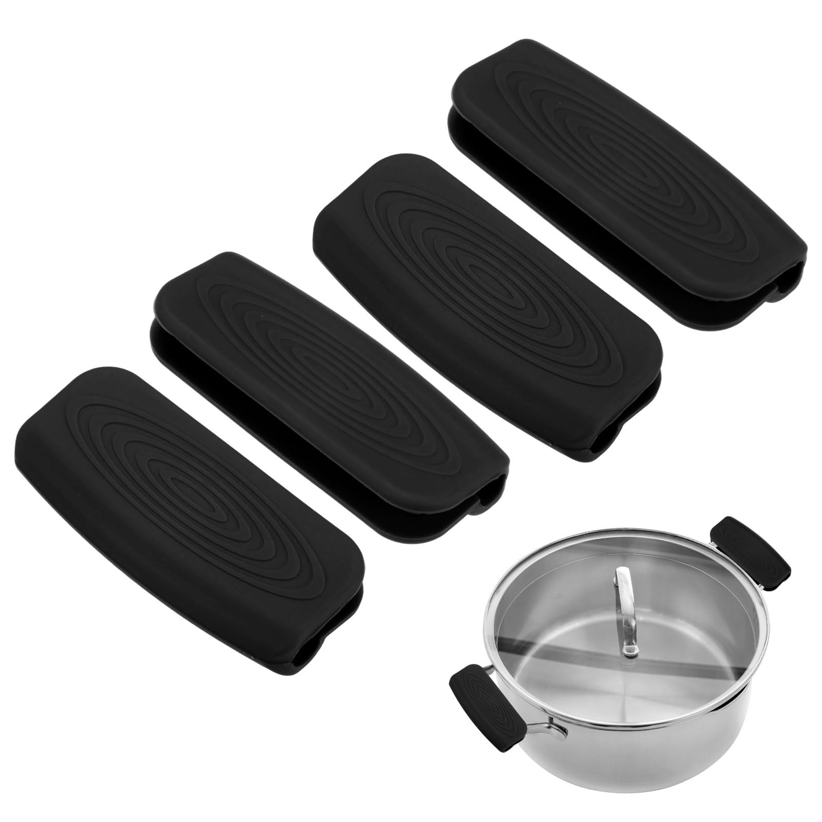 M METERXITY 4-Pack Silicone Assist Handle Holder Grip, Heat Resistant Non-Slip Pot Grip Handle Sleeve for Frying Cast Iron Skillet [Black] — image 1