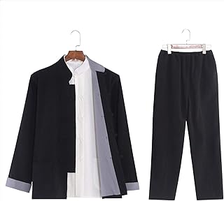 Terno Tang Chinês Masculino Primavera Outono Artes Marciais Kung Fu Adequado para Tai Chi Meditação Matinal (Preto XXL)