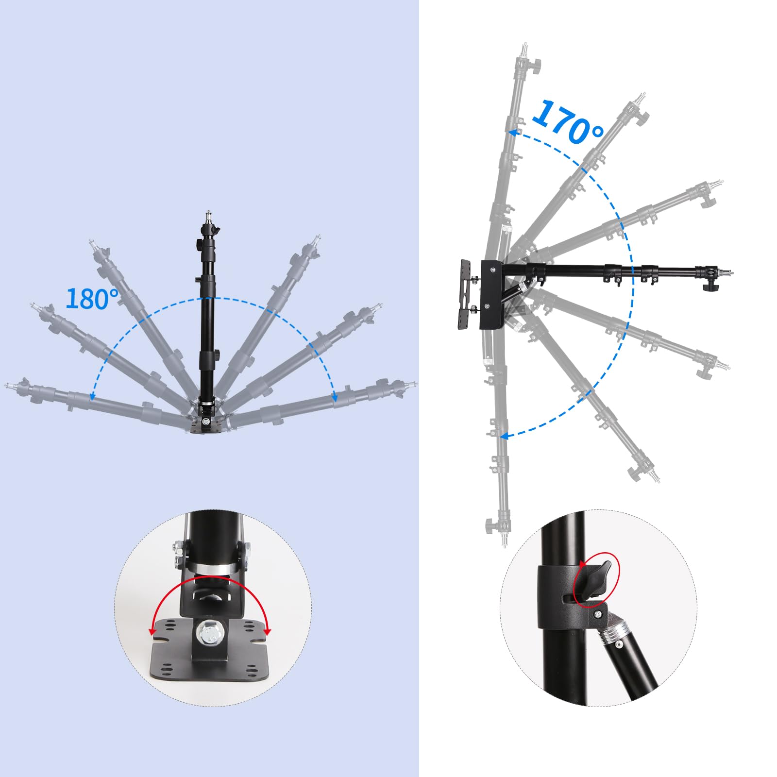 Montaggio a parete, braccio triangolare con lunghezza fino a 41,3 pollici/105 cm per riprese video in studio per flash, softbox, luci ad anello, luci singole, ombrelli, riflettori