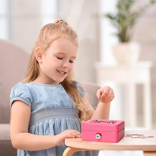 Vista 26 de Jssmst Caja de efectivo con cerradura pequeña, cajas de metal para niños, caja de dinero con ranura en la parte superior, caja de bloqueo negra