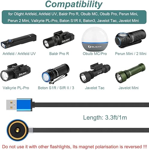 Miniatura 2 de Kissmart Cargador MCC 1A para Olight Arkfeld, Arkfeld UV, Baldr Pro R, Obulb Pro, Perun 2 Mini, Valkyrie PL-Pro, Baton S1R II, Baton3  Cable de