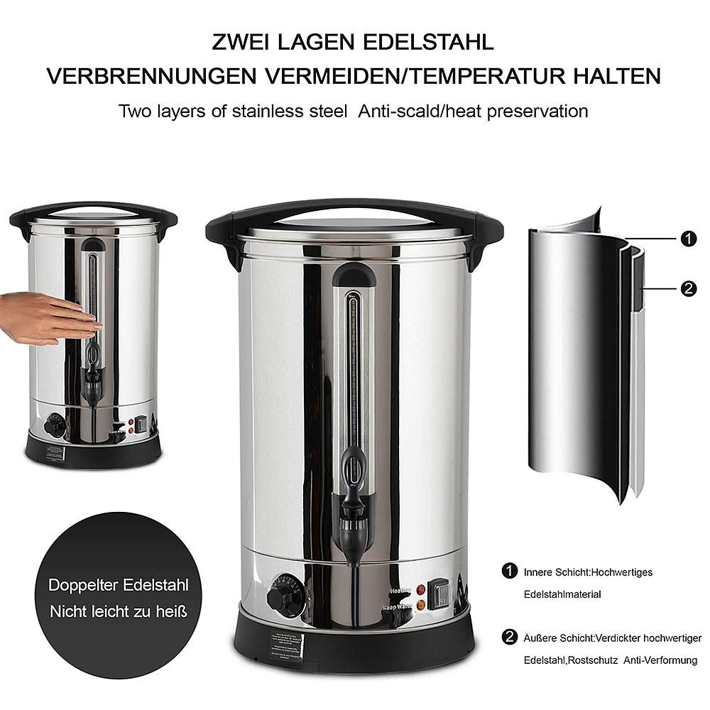 Melko Bollitore per vin brulé, macchina per bevande calde, 7 litri, con rubinetto, per latte, caffè, tè, cacao, vin brulé, distributore automatico di bevande, 1500 W, per il riscaldamento, il