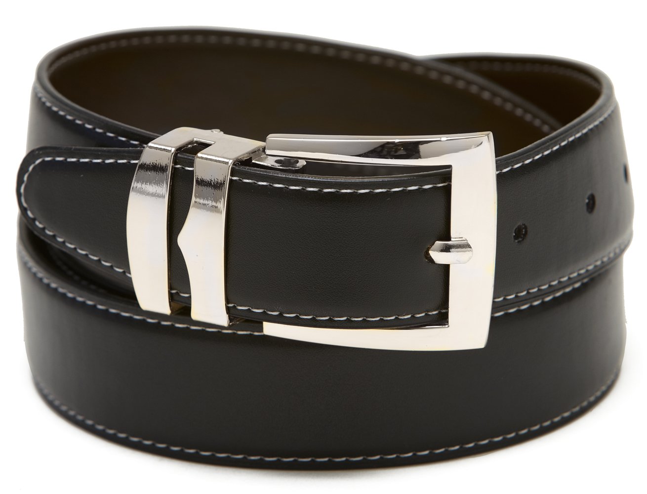 Concitor Reversible Belt Wide CONGAC/Black with White Stitching Silver-Tone Buckle 60