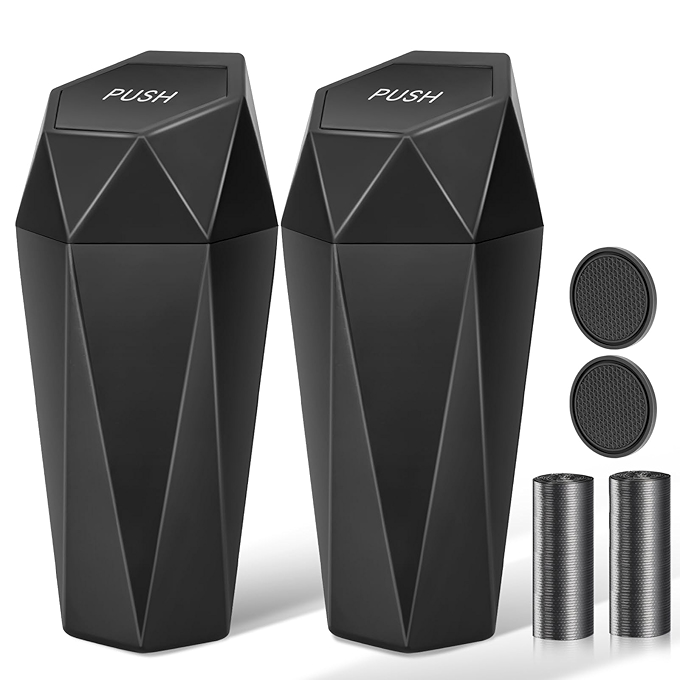 汽车垃圾桶带盖 2个装迷你车载杯架垃圾桶 车用内饰垃圾箱