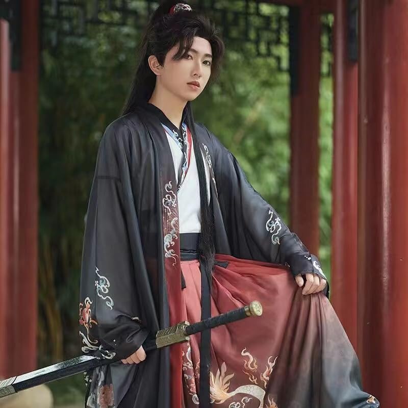 Chinesischer Traditioneller Hanfu Herren Kampfkunst Retro Hanfu Anzug Elegantes Hanfu Cosplay Kostüm S-3XL Schwarz Rot