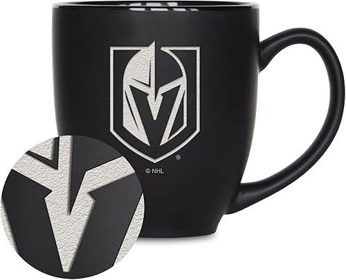 Miniatura 1 de Rico Industries NHL Hockey - Taza bistró de cerámica negra mate grabada con láser de 16 onzas, para bebidas calientes o frías