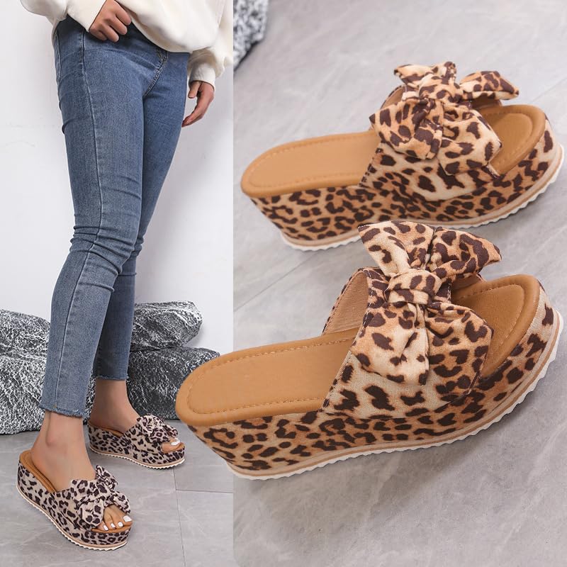 2025 High Heeled Bow-Knot Platform Wedge Sandals Cork Wedges & Platform Slides Thick Sole Wedge Non-slip Shoes4