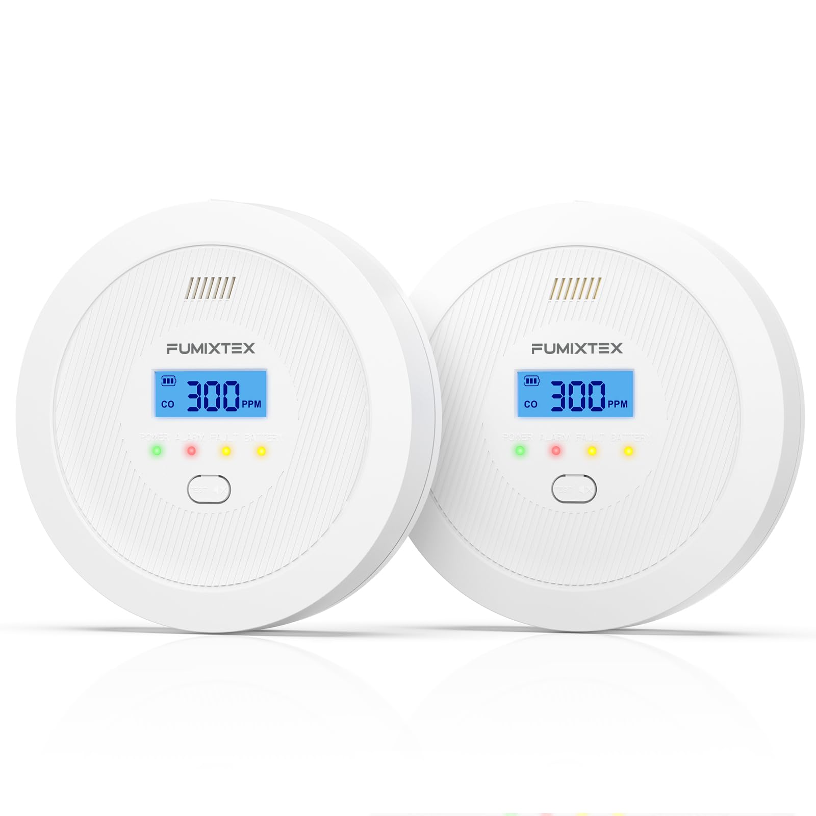 FUMIXTEX Carbon Monoxide Detector,10 Year Sensor Life CO Alarm,2 PCS