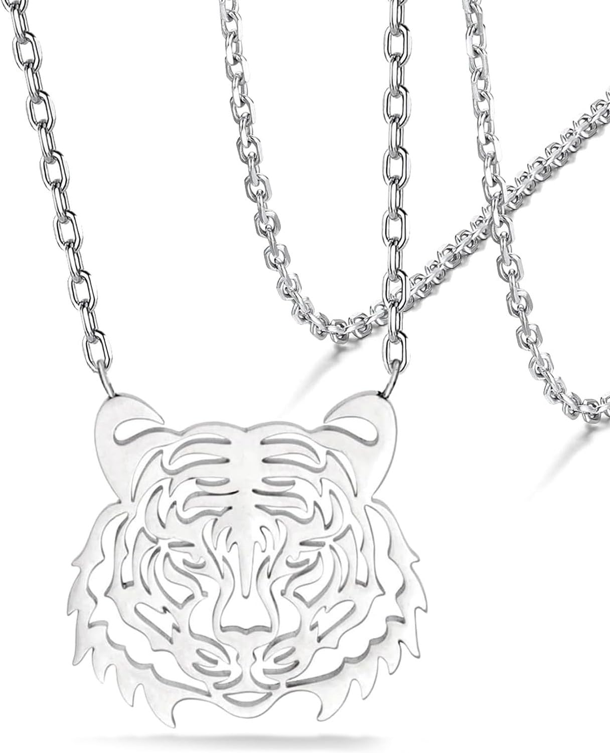 HURUMA Fashion Africa Tiger Wildlife Pendant Necklace for Women Stainless Steel Dainty Cutout Charm Jewelry Lions Pendant Choker Gift for Girl, Steel