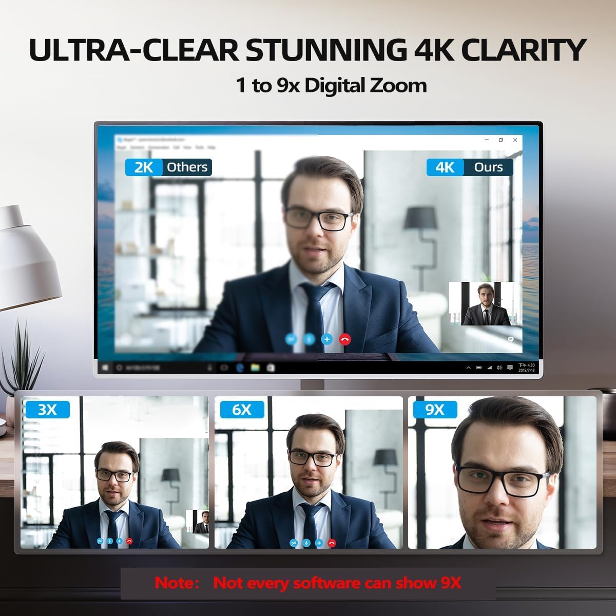 Cámara web 4K con luz, cámara de transmisión con micrófono, Plug and Play, cámara web USB HD para computadora, enfoque automático 1080P, cámara de PC de 73°FOV para equipos de Zoom Skype, escritorio