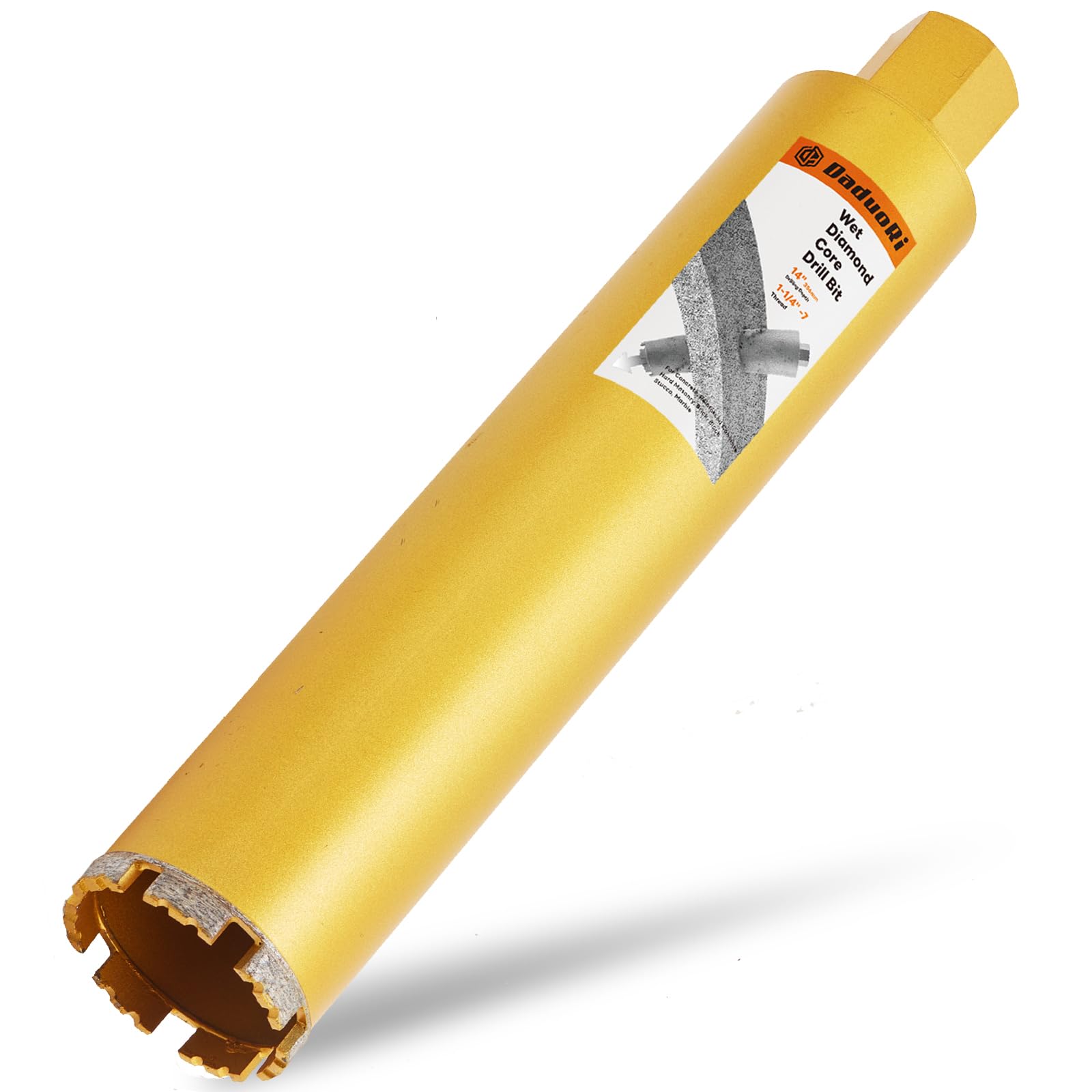 2 1/2 Inch Wet Core Drill Bits, DaduoRi 2.5" Core Bit for Concrete, 14" Drilling Depth, 1-1/4"-7 Thread Diamond Core Bit for Cured Concrete with Rebar