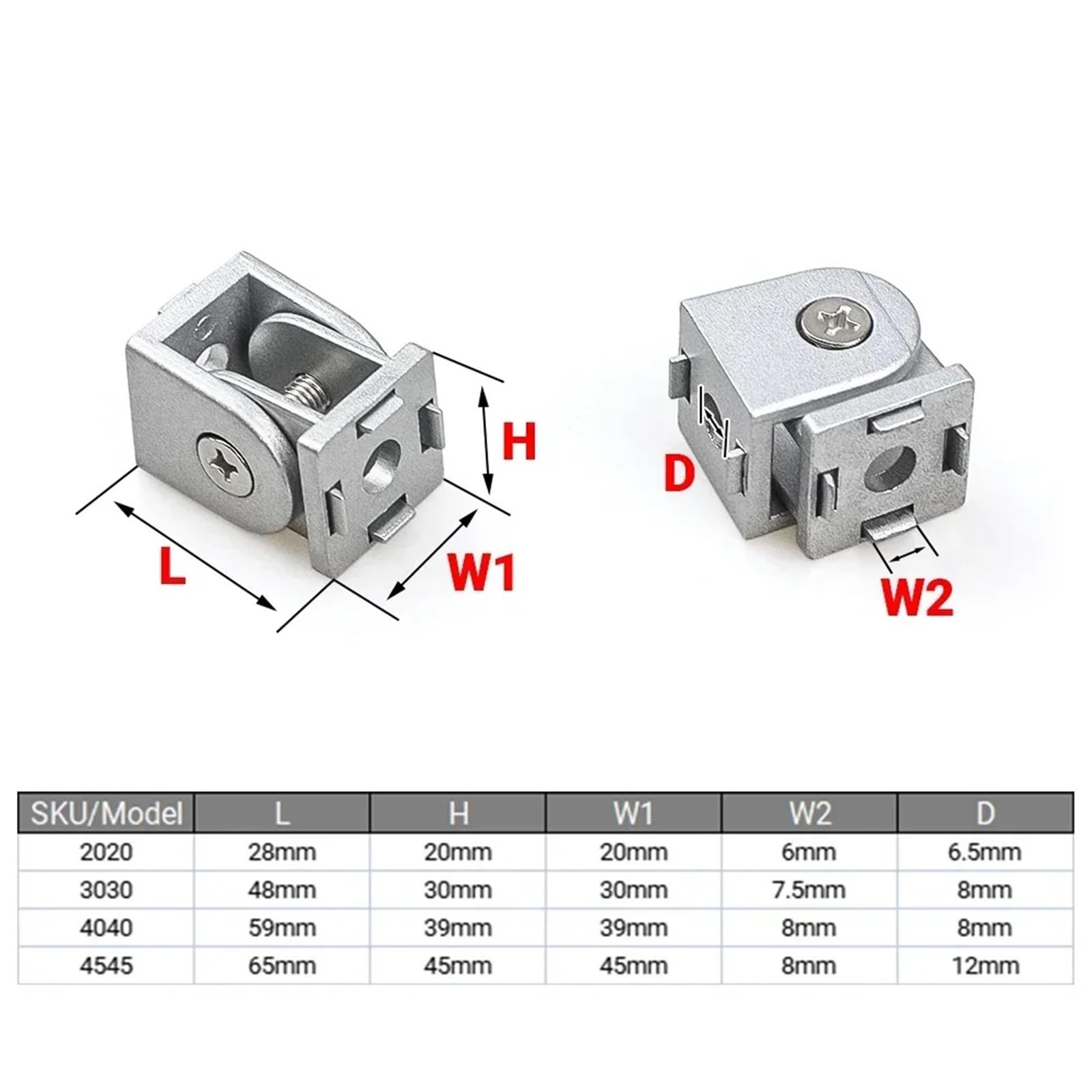 Junta pivotante de bisagra Flexible, 4 Uds., 2020 3030 4040, conector de ángulo recto de ajuste de aluminio fundido, perfiles de ranura en T con ranura en V(4040)