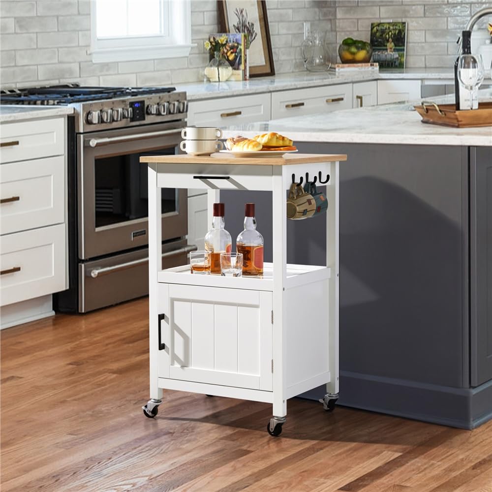 Yaheetech Carrello Cucina Bianco con Ruote di Servizio Credenza Mobile Portavivande a 2 Ripiani per Microonde Struttura in Legno e Metallo Moderno 55 x 45 x 89 cm