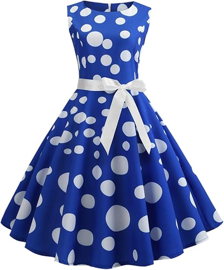 Amazon Co Jp レディース ワンピース ドレス 袖なし着痩せ膝丈水玉柄1950 年代 レトロ Aライン ベルト付き カクテル 応援団コスプレ結婚式 パーティー原宿風復古風洋服 ファッション