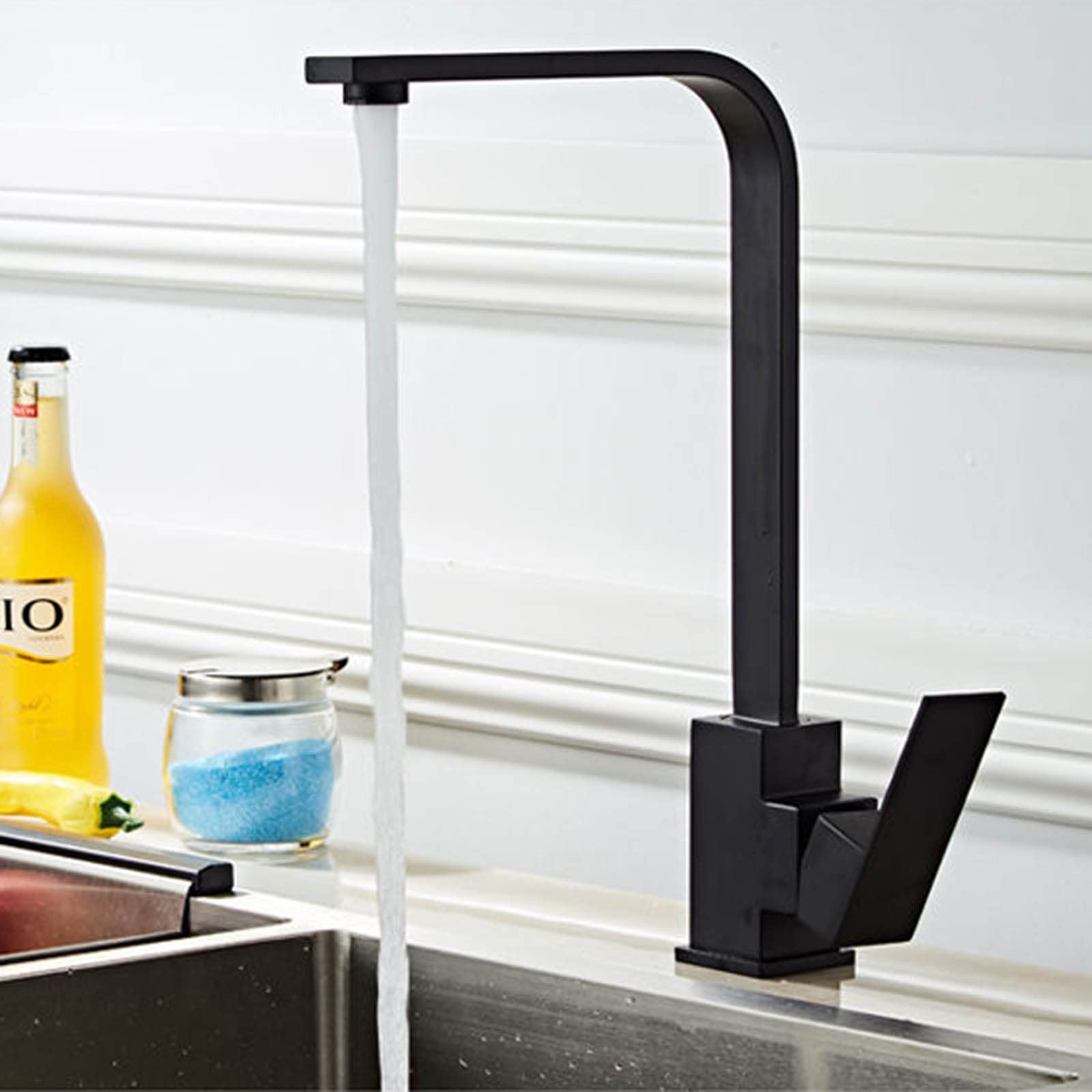 Mitigeur de cuisine 360 degrés en inox avec poignée unique pour eau chaude et froide