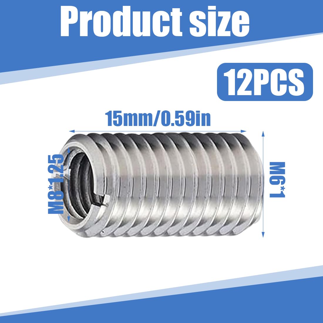 IKOPFLN 12 Pezzi Inserto Filettato, Interno M6 Esterno M8 Lungo 10mm Boccola Filettata, Inserti filettati, Boccole Filettate per Metallo per Automotive Turbina A Vapore Attrezzature Meccaniche