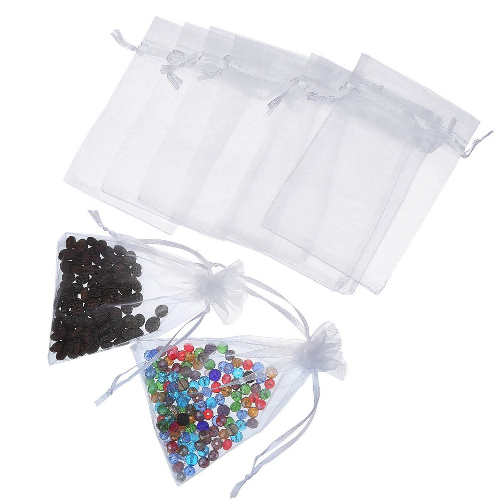 Boshen Sacchetti Organza Trasparenti Con Coulisse - 100 Pezzi Bianchi, 2 Misure: 8x10cm E 13x18cm - Per Bomboniere, Gioielli, Caramelle, Regali Fai Da Te