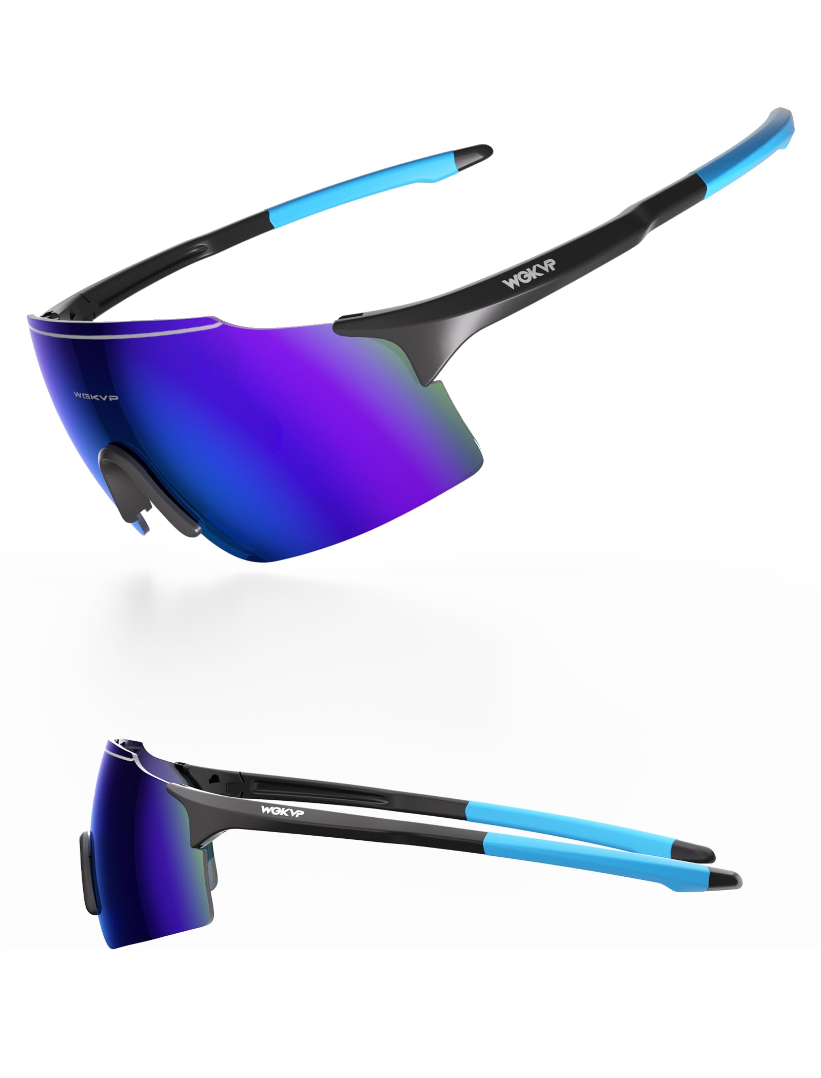 WGKVP Sport Sunglasses Men and Women?UV400 Protection Cycling Glasses For Bike Baseball Golf Hiking Running (Blue Black)