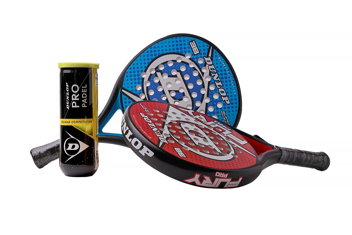 Pack 2 Palas de Padel Dunlop Fury (Azul, Roja) + Bote de Pelotas Dunlop Padel Pro