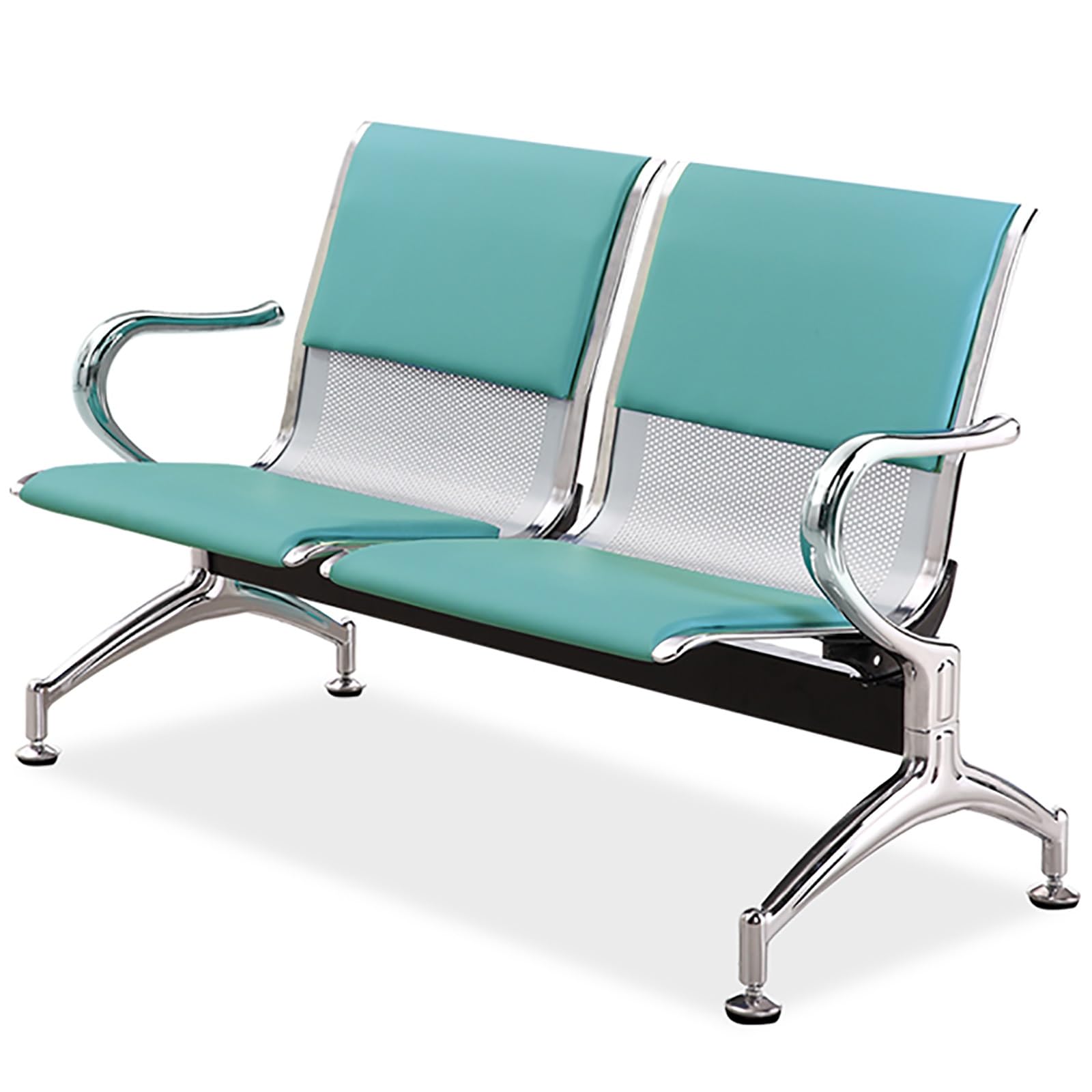 OZBMA 2-Seat Waiting Bench with Armrests for Office Reception Areas in Airports, Hospitals, Banks, Salons, and Barbershops (Green)