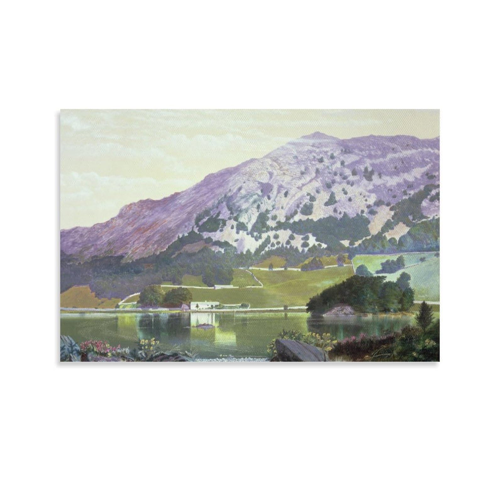 Nab Scar from The South Side of Rydal Water Heather in Bloom By John_Atkinson_Grimshaw Wall Art Prints Poster Wall Art Poster Scroll Canvas Painting Picture Living Room Decor Home 12x18inch(30x45cm)