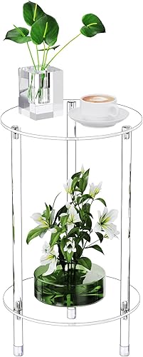 Mesa auxiliar redonda de acrílico transparente para espacios pequeños, 11.81 pulgadas de largo x 11.81 pulgadas de ancho x 19.82 pulgadas de alto,