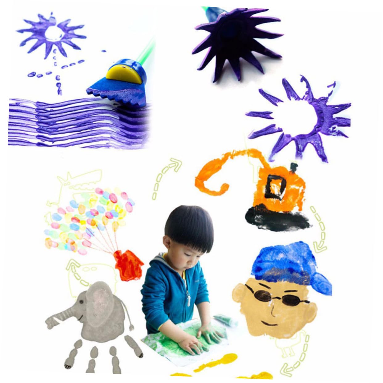 KOCKSHION Paint Set for Boys and Girls 4pcs Creative Flower Stamp Sponge Brush Boys and Kits Easy to Clean Art Random