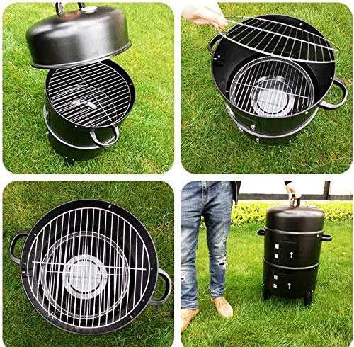 Image of 3-in-1 Barrel BBQ Charcoal Grill with Metal Skewers | Anti-Rust, Scratch & Deformation Resistant | Tandoor Grill for Home & Outdoor Parties (Black)