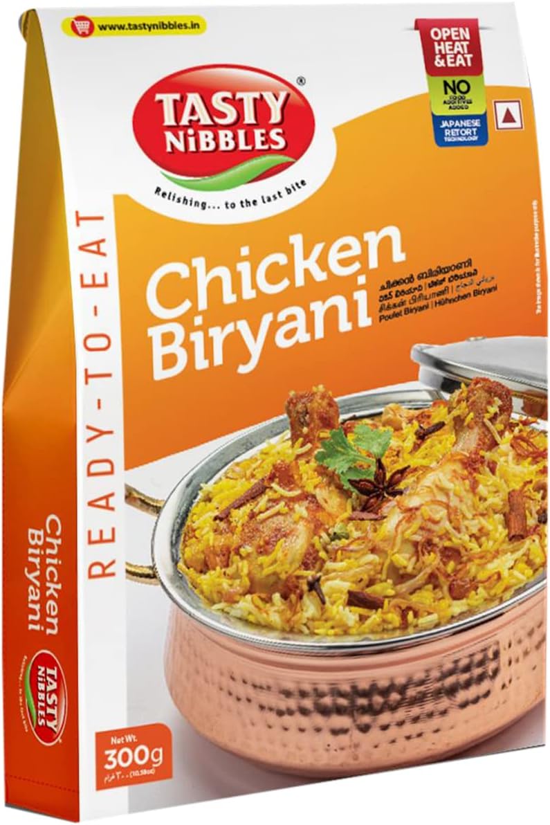 Tasty Nibbles Ready to Eat Chicken Biryani 300g [Pack of 1] | Open Heat & Eat | No Food Additives Added | Japanese Retort Technology