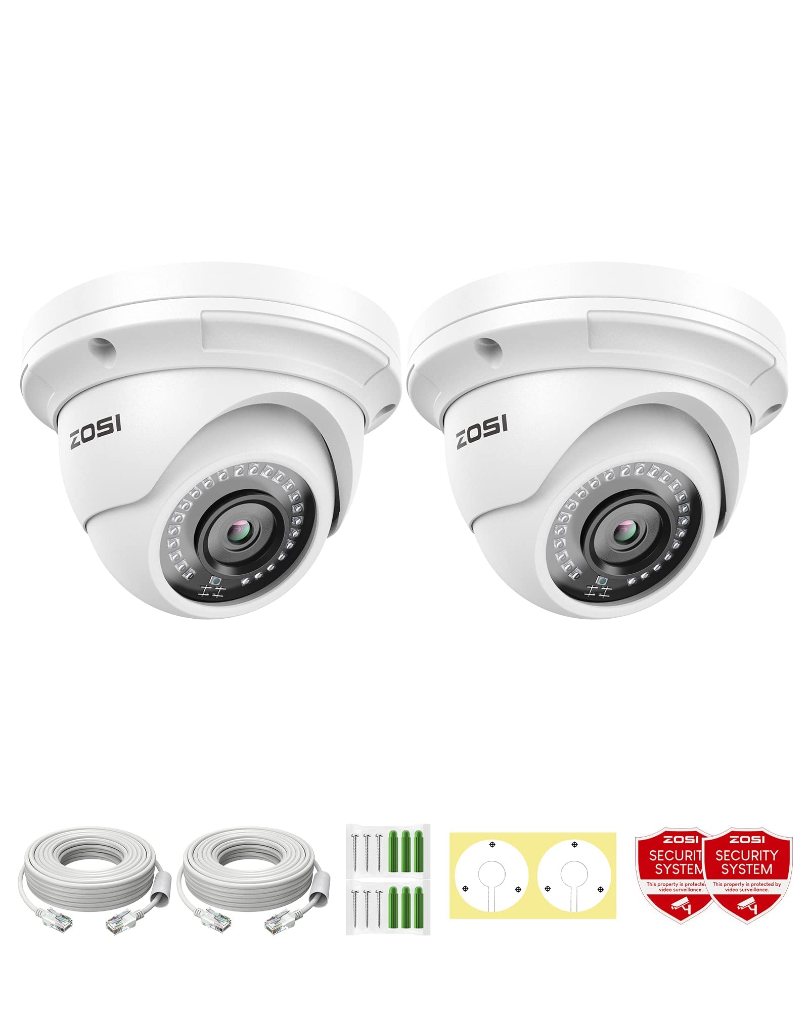 ZOSI 2Pcs 5MP Add-on PoE Security Camera Outdoor for PoE CCTV Camera System