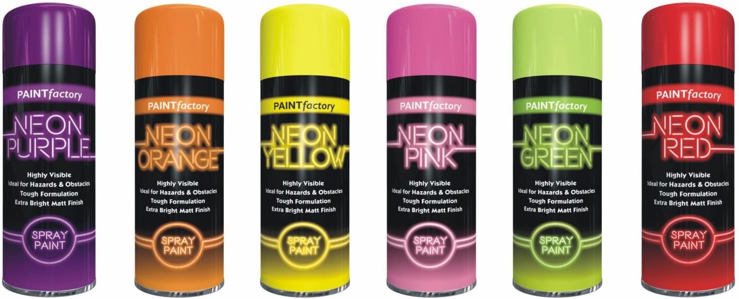 HitlineUK Neon Spray Paint 6 CANS OF FLUORESCENT NEON SPRAY CAN PAINT