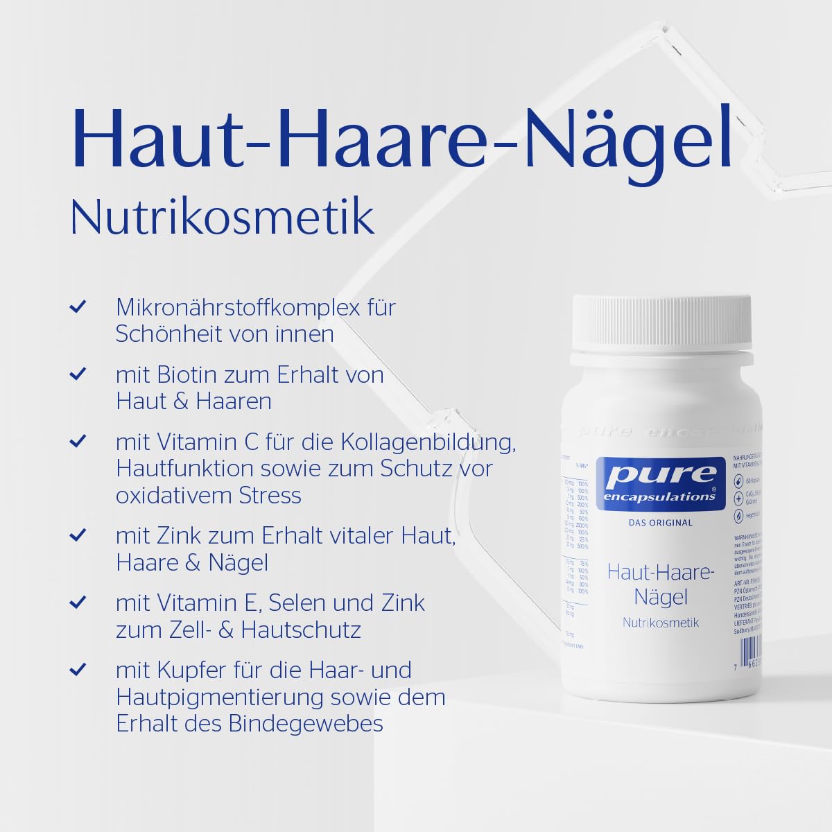 Pure Encapsulations - Haut-Haare-Nägel - Mikronährstoff-Formel mit Vitamin C, D, Biotin und Zink für Haut und Haar - 180 Vegetarische Kapseln