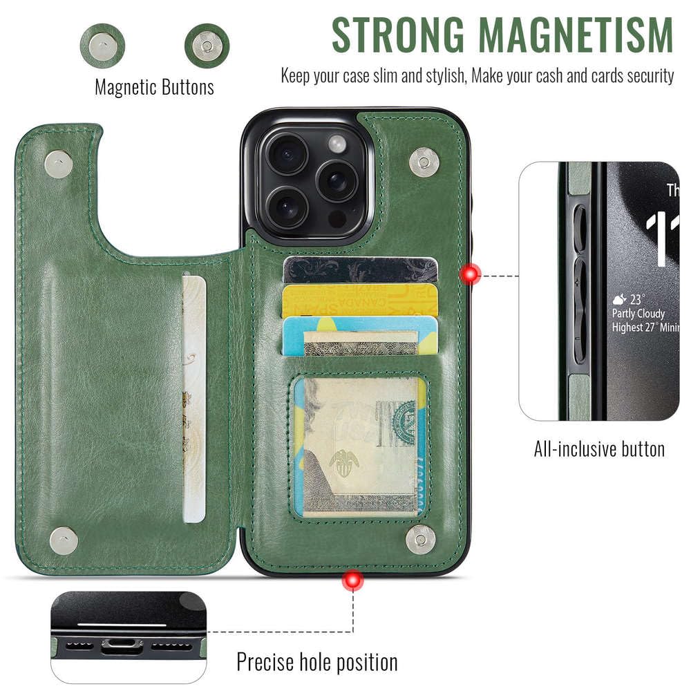 Custodia a portafoglio per iPhone 15, 14 Plus, 13, 12 e 11 Pro Max, con porta carte, in similpelle, con supporto e doppia chiusura magnetica, color cachi, per iPhone 11ProMax (6,5")