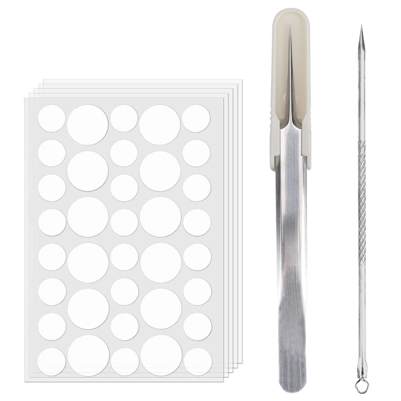 540CS Pimple Patches Hydrocolloid Spot Treatment Stickers with Tweezers and Spot Needles 8mm&12mm Ultra-Thin Invisible Round Skincare Spot Patches for Removal Treatment Acne Healing Face Blemishes