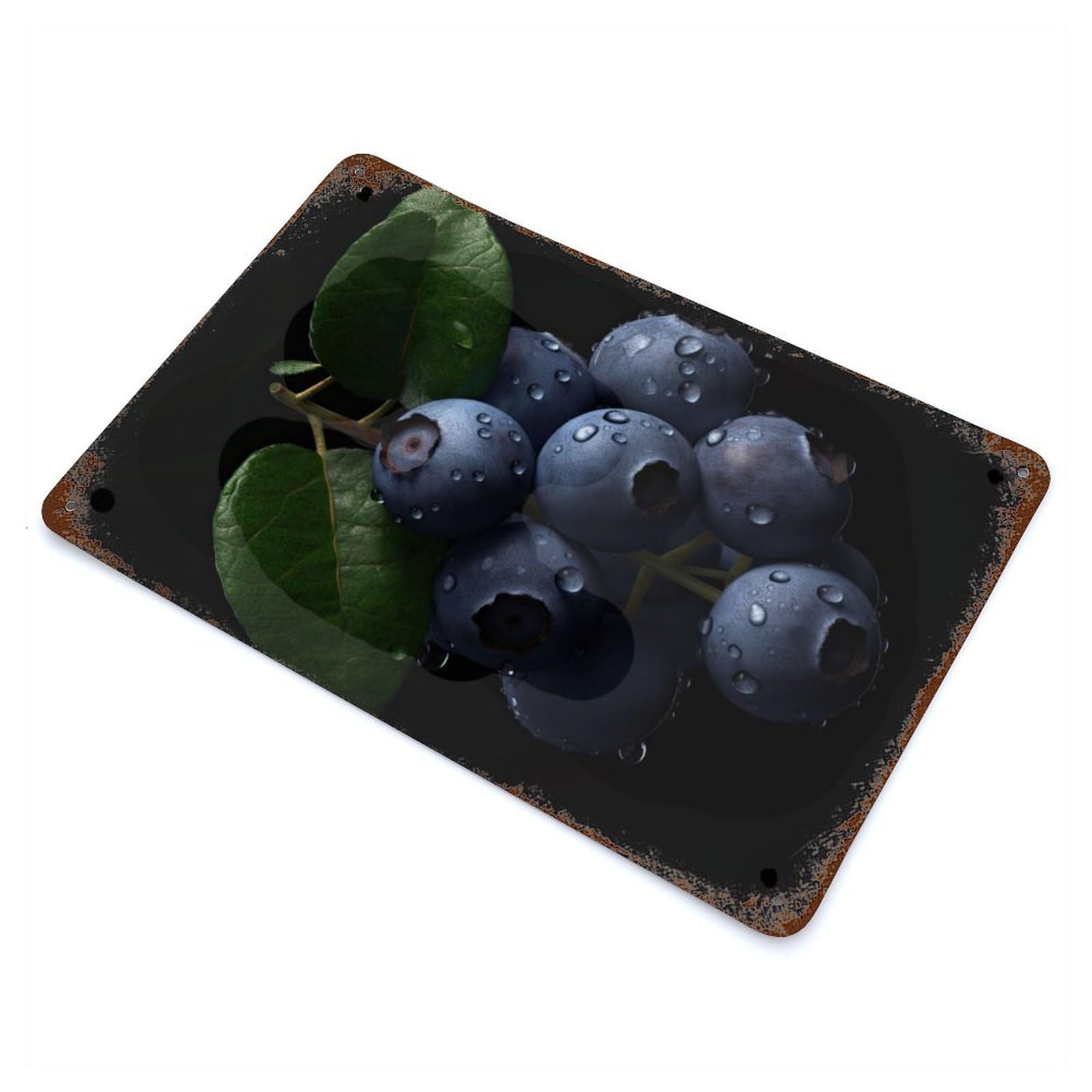 Blueberries in The Rain Rust Effect Tin Sign 11.8"x7.9", Ideal for Farmhouse, Kitchen And Entryway Decor