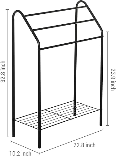 Miniatura 5 de MyGift Toallero de baño independiente de metal negro mate con estante de almacenamiento inferior, soporte de secado de barra de toalla de 3 niveles