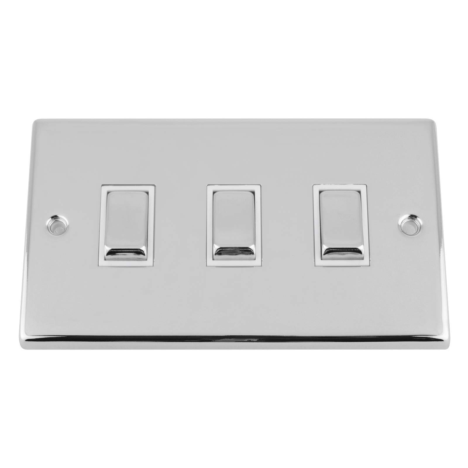 A5 Products White Slimline Polished Chrome Switch 3 Gang Insert Metal Rocker Switch (Double Plate)