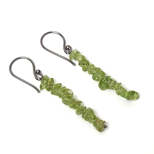 Miniatura 2 de Natural Peridot Chips Crystal Earring, August Birthstone Jewelry Healing Crystals Gemstone Jewelry (Peridot)
