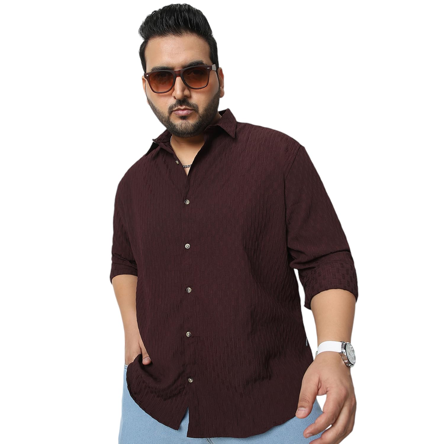 urbano plus Men's Cotton Full Sleeve Regular Fit Textured Shirt with Spread Collar-picture-29