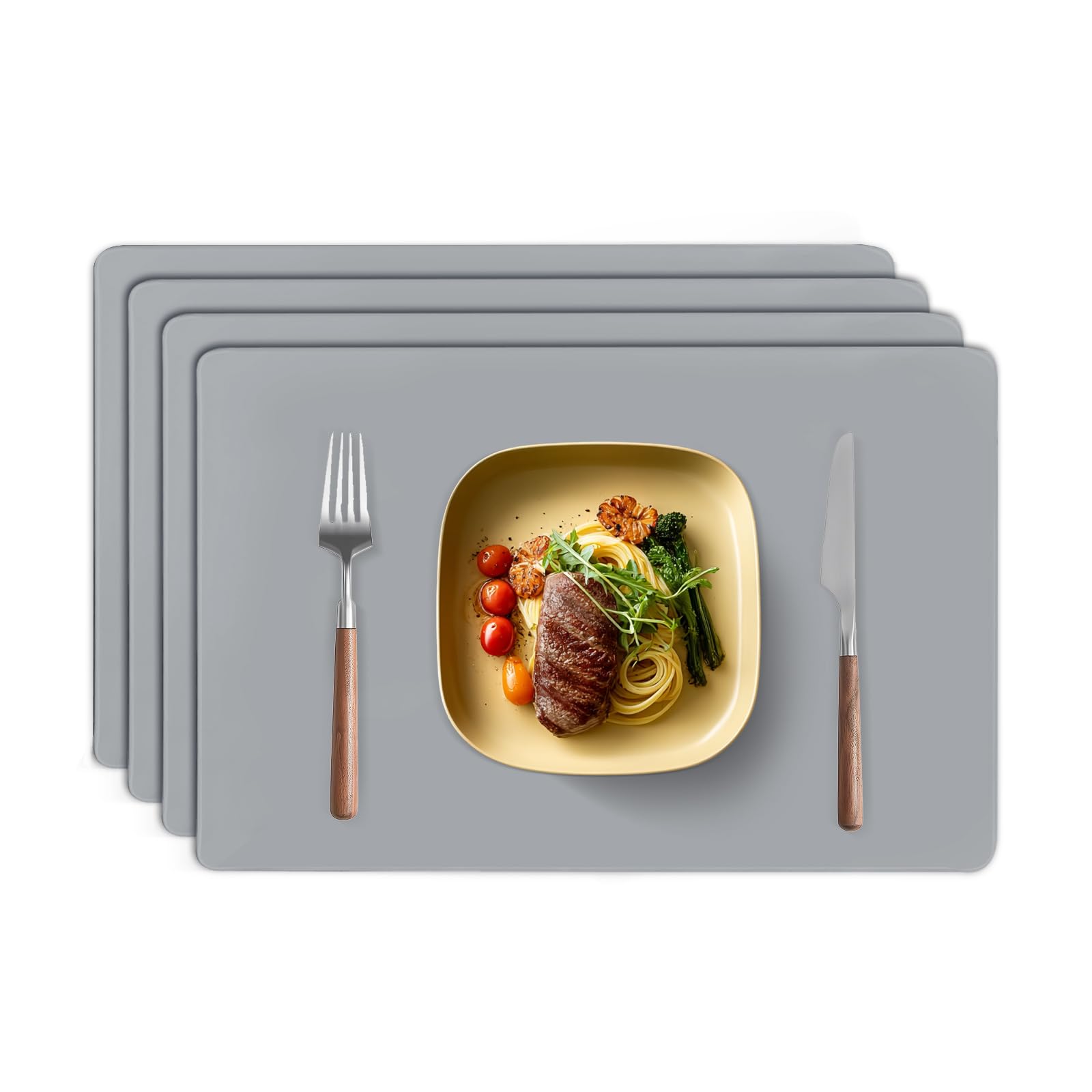 TAZAMI Silicone Placemat for Table set of 4 Reusable Washable Non-Slip Table Mats Nonstick Heat Resistant Waterproof Placemats for Kitchen Restaurant Office Desk 30X40cm(Grey)