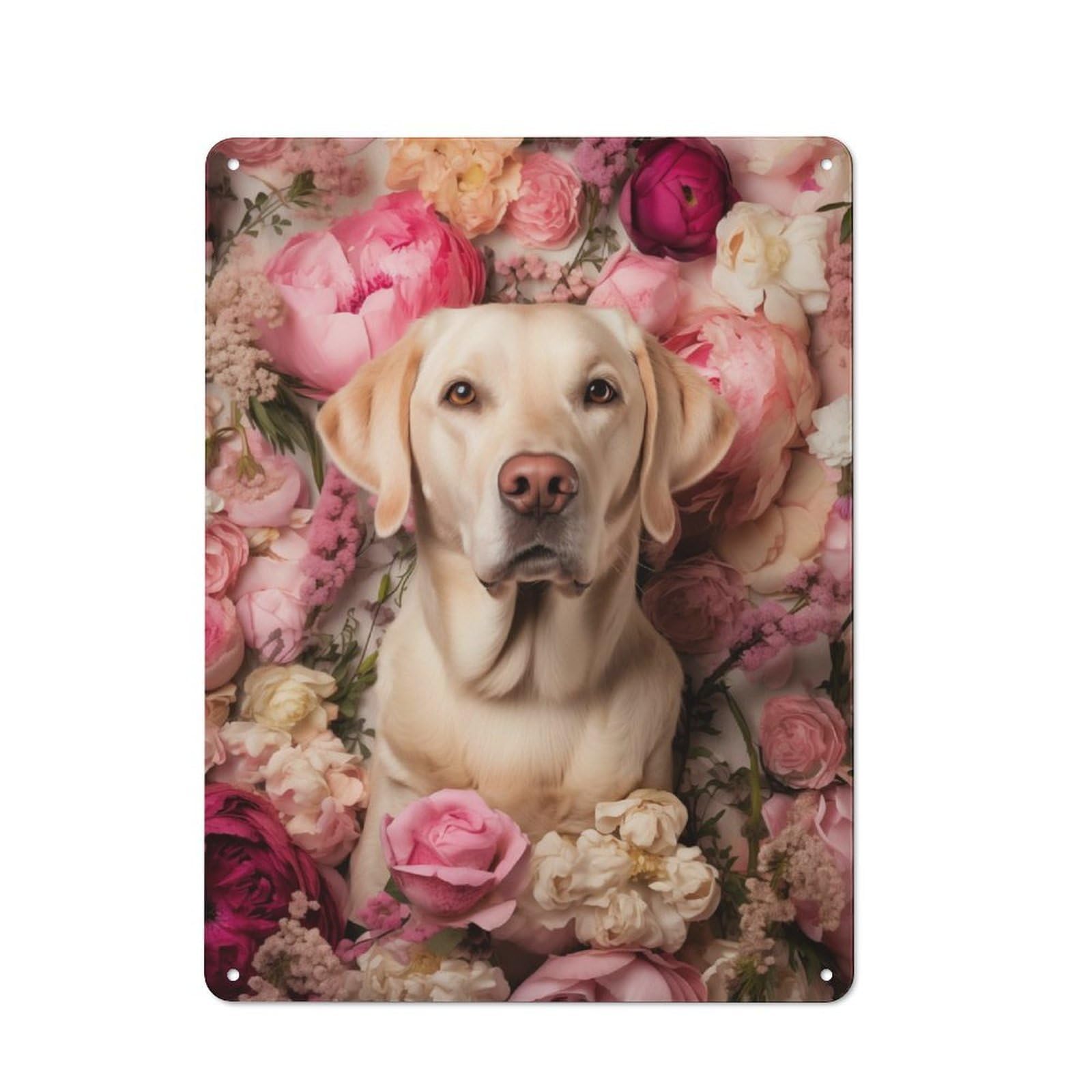 Junmoney Labrador In Flowers Vintage Metal Sign 40X30cm For Pub Or Café, For Collectors Of Vintage Metal Wall Decor
