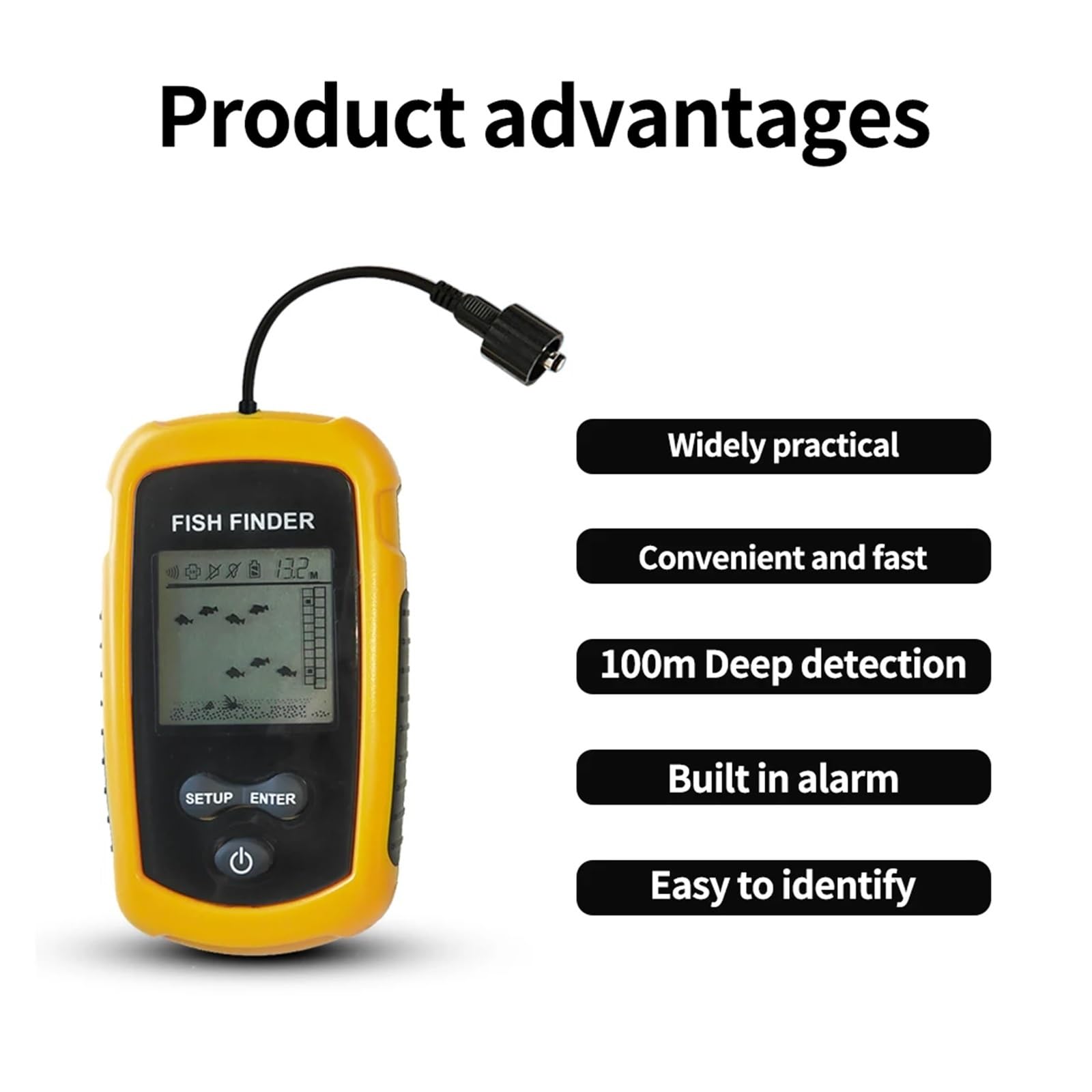 Sonda de Profundidad portátil for Pesca en el Agua, sonda de Mano, transductor for Barco.,Sensibilidad de detección