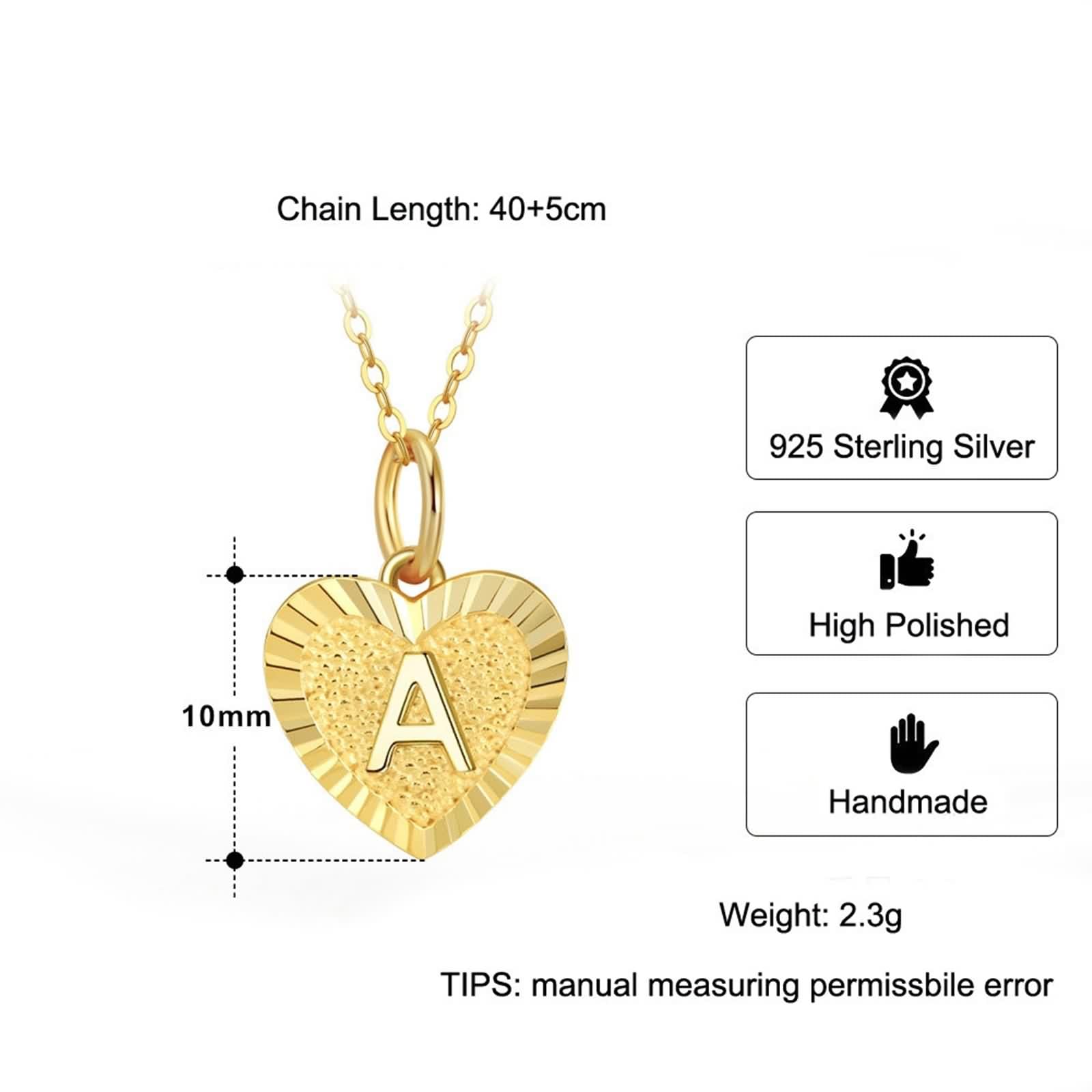 Collar con colgante de corazón, collar de plata de ley 925, elegante con 26 letras A-Z, collares con colgante de oro para mujer
