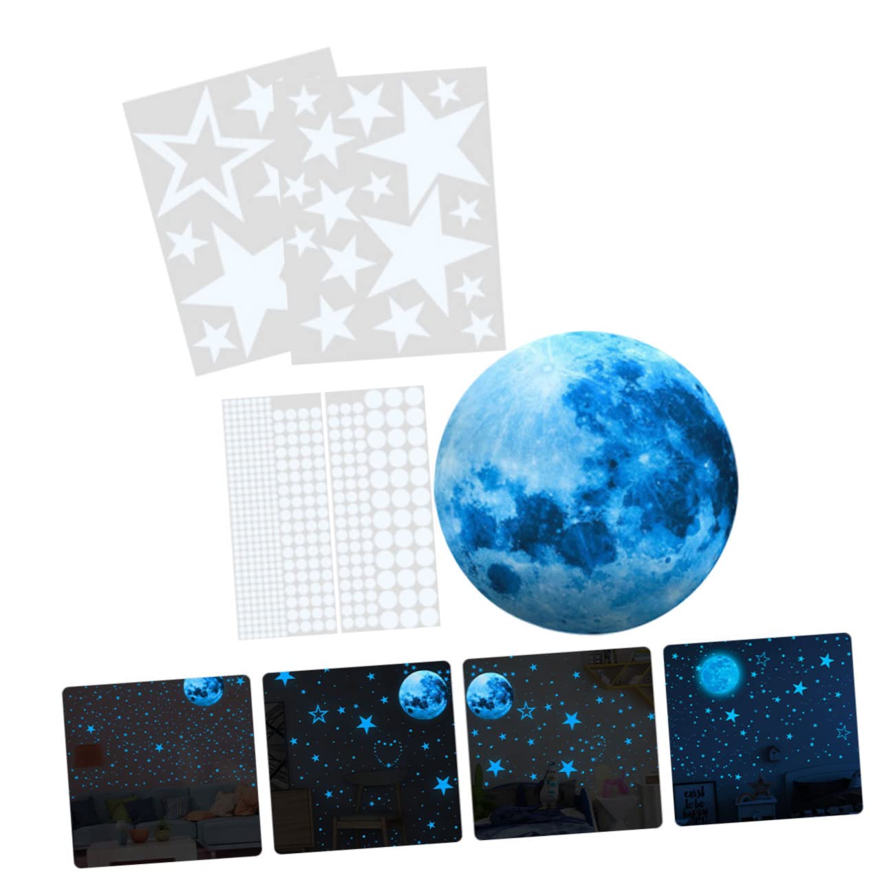 ibasenice 3zestawy Wall Stickers Do Pokoju Dziecięcego Samoprzylepne Naklejki Świecące Ciemności z Księżycem i Gwiazdami Księżyc Gwiazdek Punktów Decoracyjnych