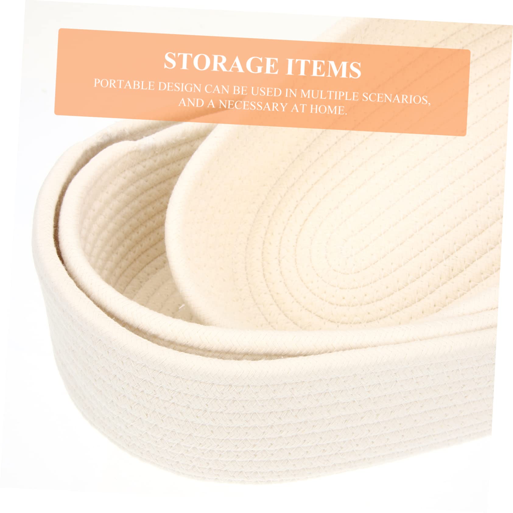 KOMBIUDA Cesta de Almacenamiento Tejida de Algodón Color Marfil 3 Piezas | Contenedor de Mesa, Soporte Autoestable, Suave y Resistente, para Guardado de Juguetes y Uso en Cubículos