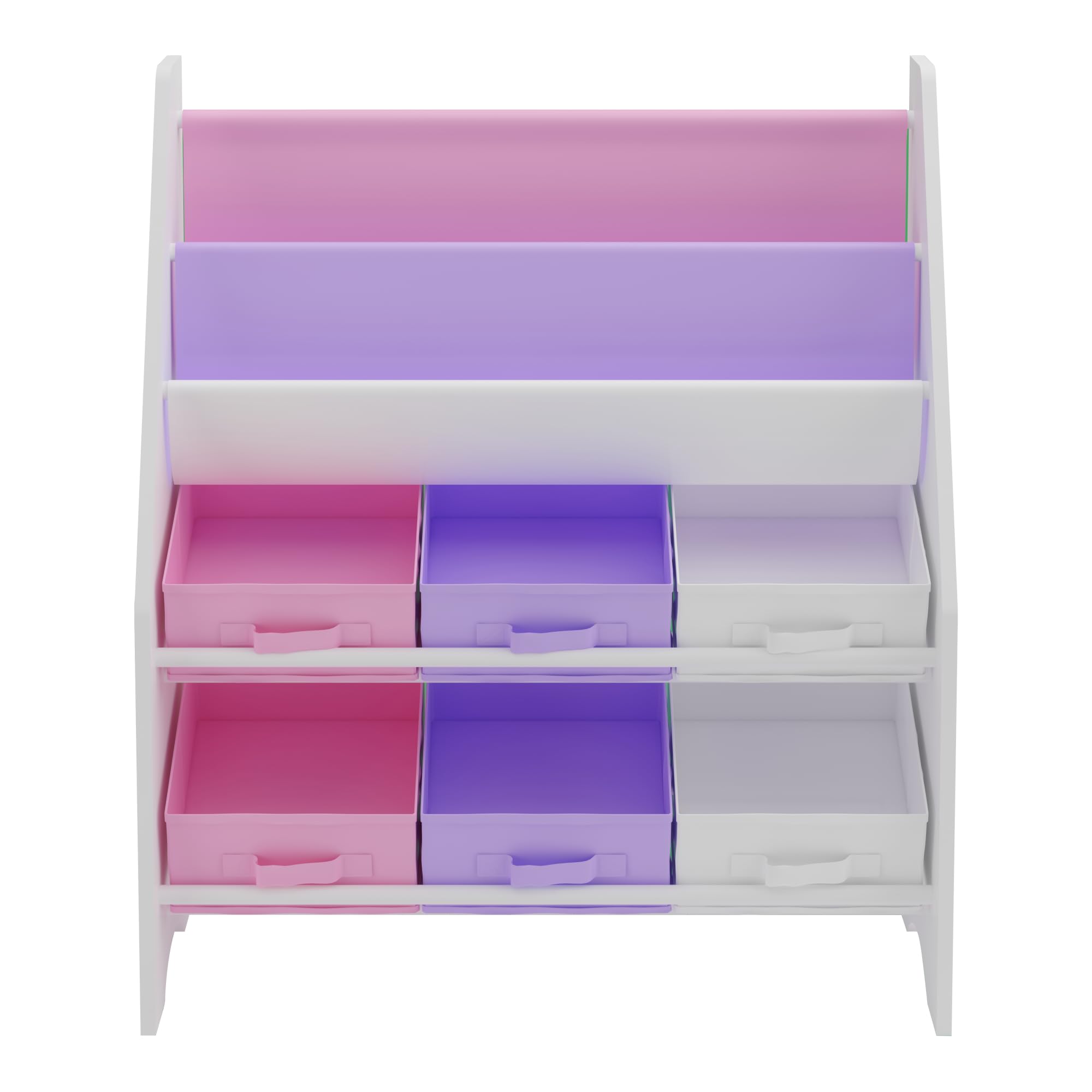 [en.casa] Estantería para Niños Organizador de Libros y Juguetes Motivo de Unicornio con 6 Cajas Aglomerado/Poliéster 74 x 62 x 27 cm Blanco y Rosa/Púrpura