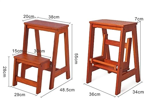 Miniatura 3 de Taburete escalonado, 2 escalones, escalera de madera maciza, escalera plegable para adultos, estante de madera para interiores, con rodamiento de