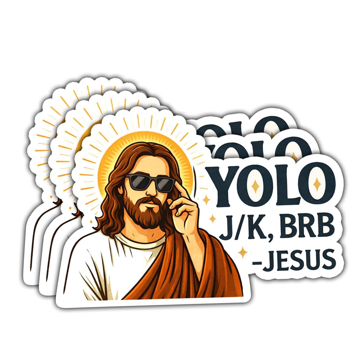 Pack de 3 calcomanías de Jesús con gafas de sol impermeables para laptop y botella