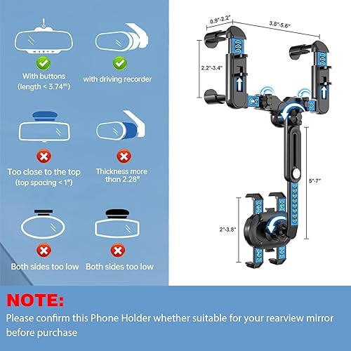 Miniatura 7 de Soporte de teléfono para espejo retrovisor para automóvil, giratorio de 360 y retráctil multifuncional soporte de teléfono de visión trasera, cuatro